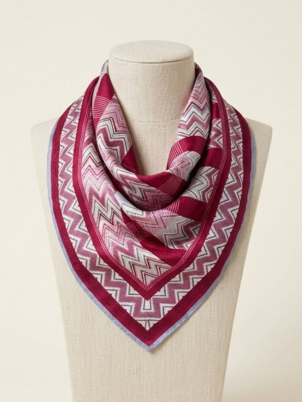 Oscar De La Renta Women’s Red Chevron Pattern Silk Scarf